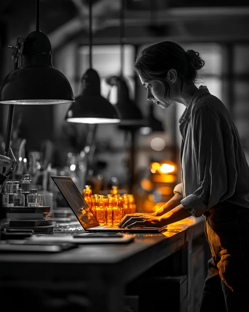A founder types one goal into her laptop late in the evening.